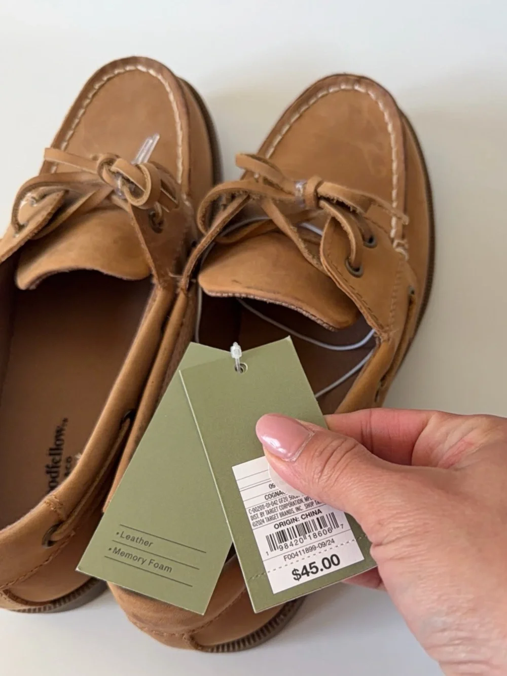 Goodfellow & Co Men's Tan Lace Up Leather Non-Slip Boat Shoes Size 7